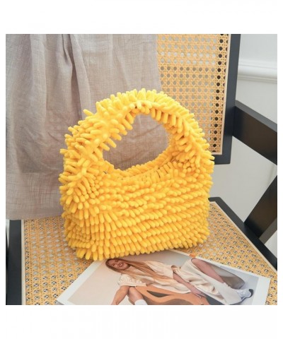 Mop Plush Hobo Handbag and Purse for Women Shoulder Bags Trendy Fluffy Totes Clutch Yellow $9.02 Totes