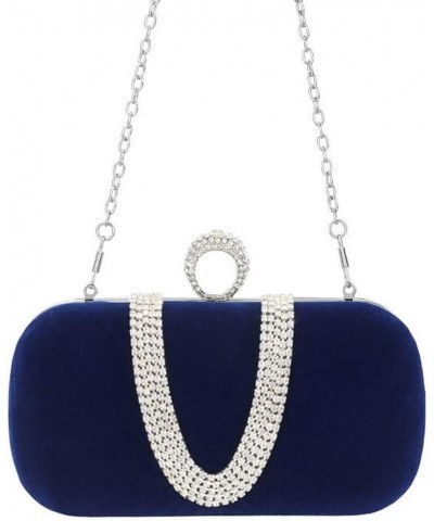 Women's Vintage Velvet Evening Clutch Bag U-shaped Rhinestone Wedding Party Handbag Purse Crossbody Bag Blue $18.44 Evening Bags