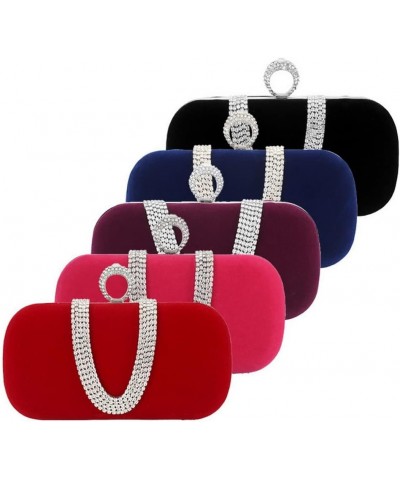 Women's Vintage Velvet Evening Clutch Bag U-shaped Rhinestone Wedding Party Handbag Purse Crossbody Bag Blue $18.44 Evening Bags