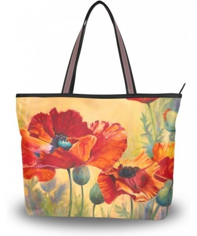 Womens Tote Bag, Poppy Vintage Ladies Zip Shoulder Handbags $13.19 Shoulder Bags