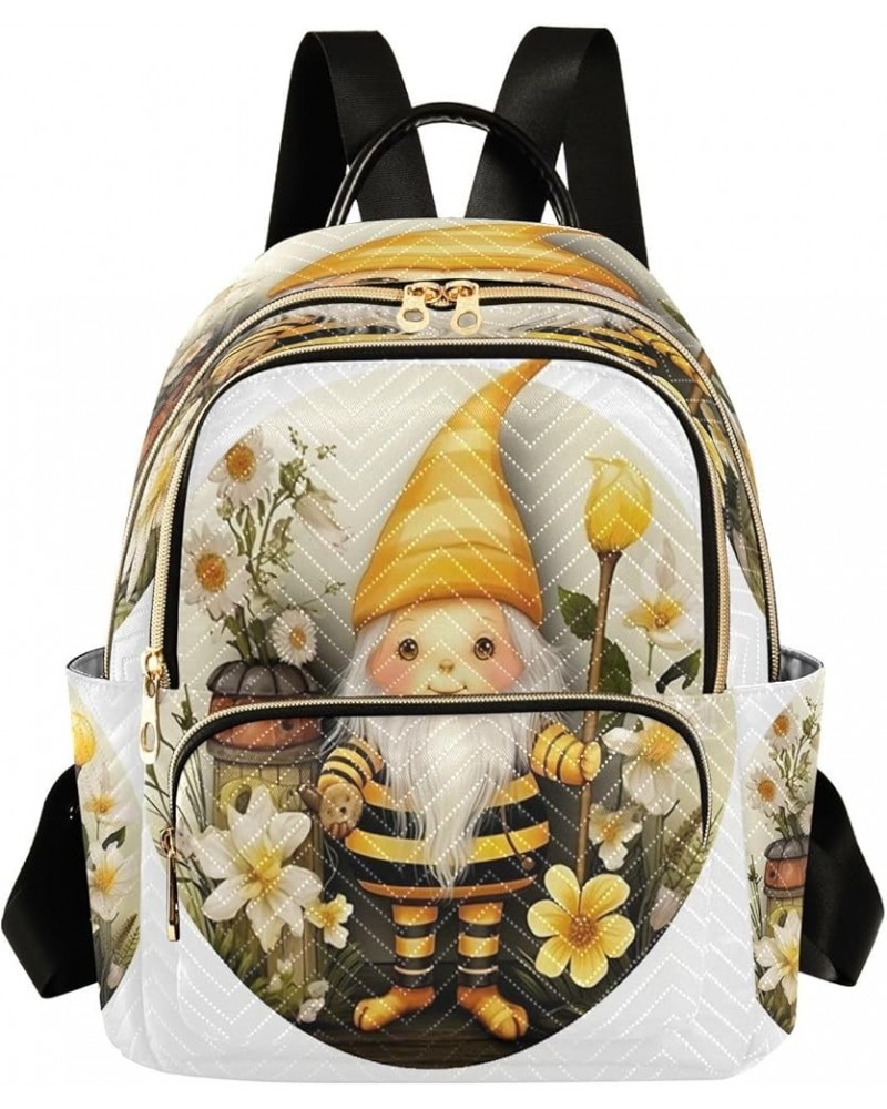 Flower Honey Gnome Quilted Backpack for Women Travel Bags Shoulder Bag Purse for Daily Nurse Work S Medium $18.28 Backpacks