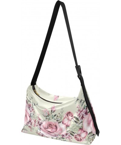 Pink Rose Flower with Leaf Herbs Womens Tote Bag Leather Shoulder Bag For Women Men Large Hobo Cross Body Bags Handbag $13.94...