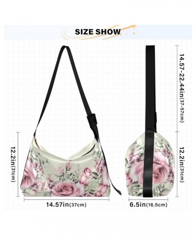 Pink Rose Flower with Leaf Herbs Womens Tote Bag Leather Shoulder Bag For Women Men Large Hobo Cross Body Bags Handbag $13.94...