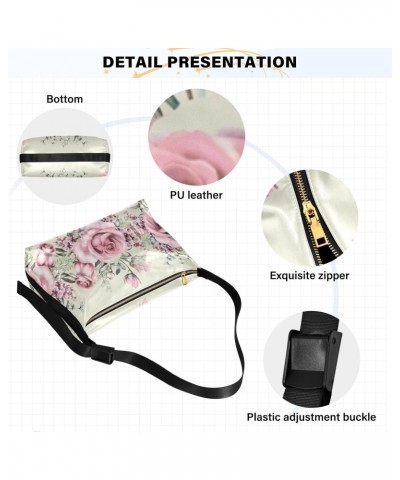 Pink Rose Flower with Leaf Herbs Womens Tote Bag Leather Shoulder Bag For Women Men Large Hobo Cross Body Bags Handbag $13.94...