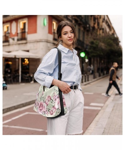 Pink Rose Flower with Leaf Herbs Womens Tote Bag Leather Shoulder Bag For Women Men Large Hobo Cross Body Bags Handbag $13.94...