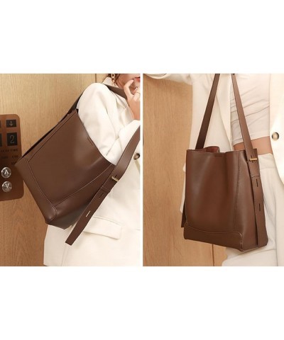 Women's Genuine Leather Handbags Tote Purses Shoulder Bucket Bags with Adjustable Strap (White) Brown $31.55 Totes