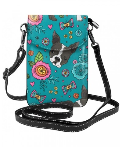 Boston Terrier And Beautiful Flowers Leather Cell Phone Crossbody Wallet Purses Small Crossbody Bags for Women $13.93 Crossbo...