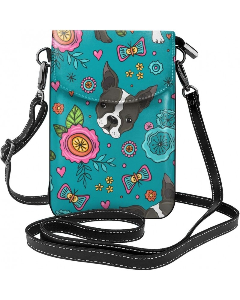 Boston Terrier And Beautiful Flowers Leather Cell Phone Crossbody Wallet Purses Small Crossbody Bags for Women $13.93 Crossbo...