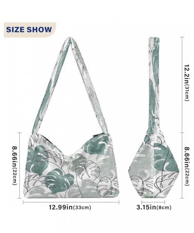 Summer Colorful Floral Plants Girls Crossbody Hobo Bag, Furry Tote Shoulder Purse Bag Abstract Monstera Leaves Plant $11.96 H...