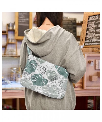 Summer Colorful Floral Plants Girls Crossbody Hobo Bag, Furry Tote Shoulder Purse Bag Abstract Monstera Leaves Plant $11.96 H...