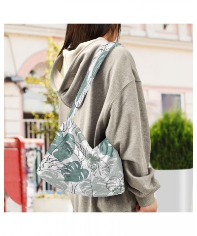 Summer Colorful Floral Plants Girls Crossbody Hobo Bag, Furry Tote Shoulder Purse Bag Abstract Monstera Leaves Plant $11.96 H...