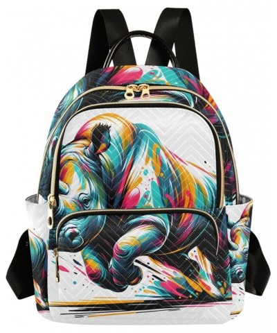 Mini Backpack Purse for Women, Multi Colored Rhino Travel Bag Casual Daypack Shoulder Bag Small $14.40 Backpacks