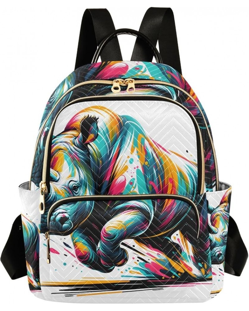 Mini Backpack Purse for Women, Multi Colored Rhino Travel Bag Casual Daypack Shoulder Bag Small $14.40 Backpacks