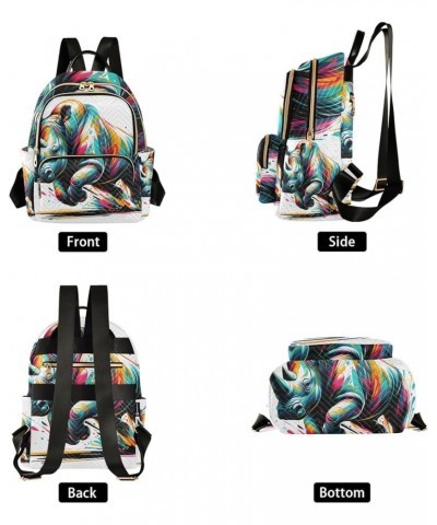 Mini Backpack Purse for Women, Multi Colored Rhino Travel Bag Casual Daypack Shoulder Bag Small $14.40 Backpacks