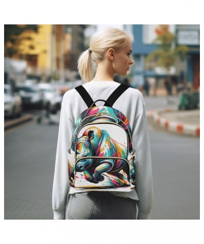 Mini Backpack Purse for Women, Multi Colored Rhino Travel Bag Casual Daypack Shoulder Bag Small $14.40 Backpacks