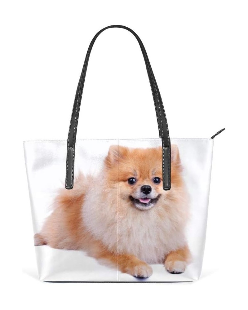 Top Handle Tote Bag PU Leather Shoulder Bag Happy Little Dog Messenger Bag for Women Ladies Girls $19.54 Shoulder Bags