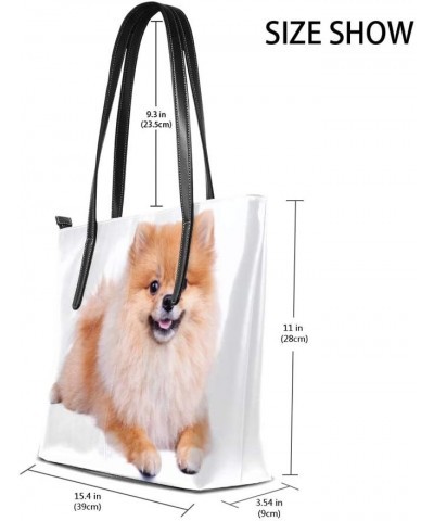 Top Handle Tote Bag PU Leather Shoulder Bag Happy Little Dog Messenger Bag for Women Ladies Girls $19.54 Shoulder Bags