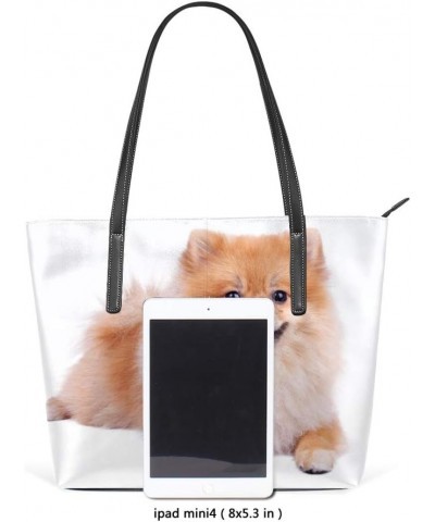 Top Handle Tote Bag PU Leather Shoulder Bag Happy Little Dog Messenger Bag for Women Ladies Girls $19.54 Shoulder Bags