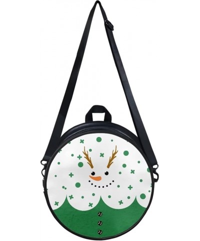 Mini Shoulder Bag for Women Fashion Travel Crossbody Tote Bags Zipper Round Shaped Leather Handbags Snowman-green $12.32 Totes