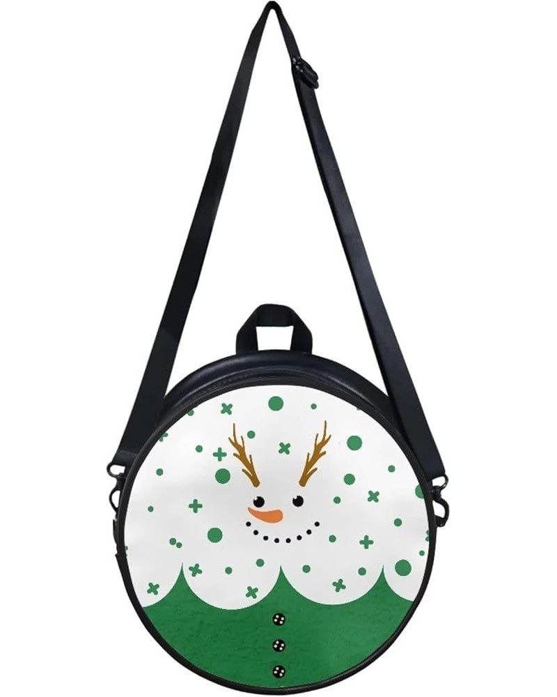 Mini Shoulder Bag for Women Fashion Travel Crossbody Tote Bags Zipper Round Shaped Leather Handbags Snowman-green $12.32 Totes