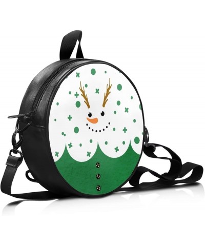 Mini Shoulder Bag for Women Fashion Travel Crossbody Tote Bags Zipper Round Shaped Leather Handbags Snowman-green $12.32 Totes