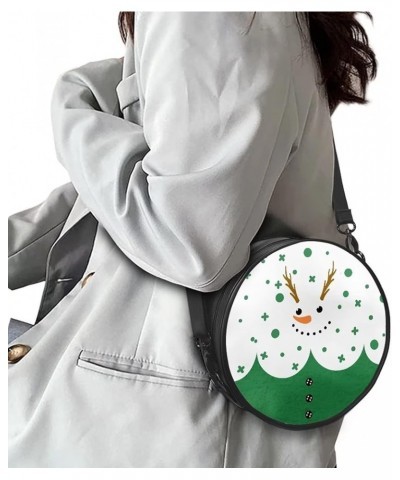 Mini Shoulder Bag for Women Fashion Travel Crossbody Tote Bags Zipper Round Shaped Leather Handbags Snowman-green $12.32 Totes