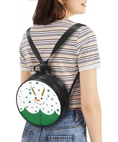 Mini Shoulder Bag for Women Fashion Travel Crossbody Tote Bags Zipper Round Shaped Leather Handbags Snowman-green $12.32 Totes