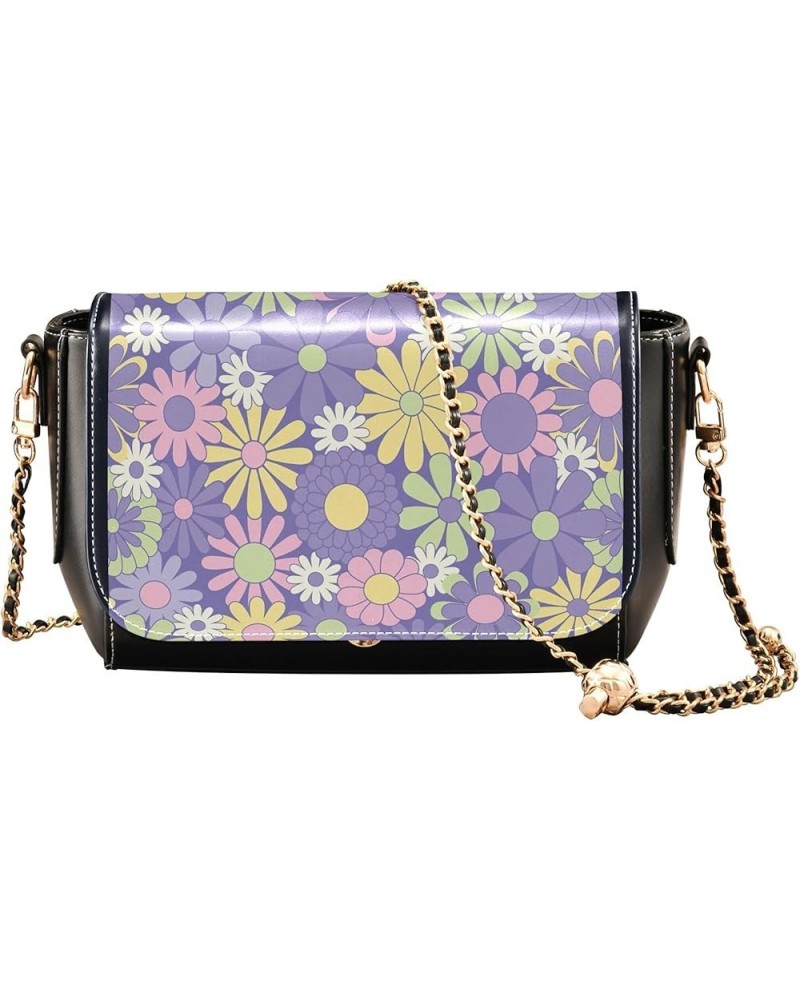 Cute Print Leather Shoulder Bags, Floral Pink Daisy Flower Women Crossbody Bag Purses Wallet Satchel with Chain Strap Colorfu...