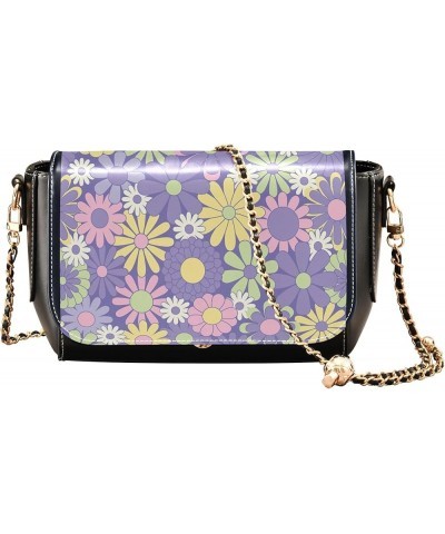 Cute Print Leather Shoulder Bags, Floral Pink Daisy Flower Women Crossbody Bag Purses Wallet Satchel with Chain Strap Colorfu...