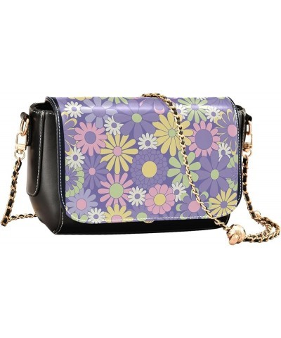 Cute Print Leather Shoulder Bags, Floral Pink Daisy Flower Women Crossbody Bag Purses Wallet Satchel with Chain Strap Colorfu...