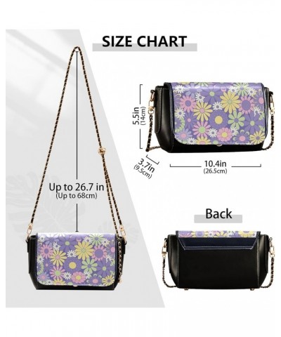 Cute Print Leather Shoulder Bags, Floral Pink Daisy Flower Women Crossbody Bag Purses Wallet Satchel with Chain Strap Colorfu...