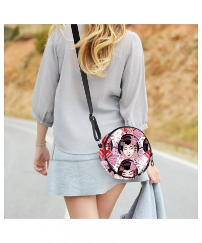 Woman Japanese Crossbody Bag for Women Teen Girls Round Canvas Shoulder Bag Purse Tote Handbag Bag $10.70 Totes