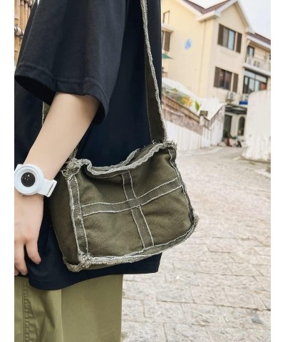 Cute Canvas Crossbody Bag Purses, Small Vintage Messenger Bag Aesthetic Shoulder Bag Zipper Foldable Travel Tote Green $10.25...