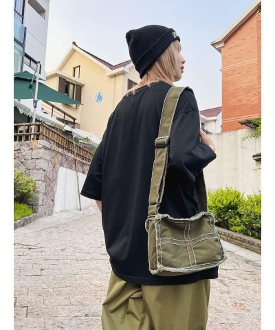 Cute Canvas Crossbody Bag Purses, Small Vintage Messenger Bag Aesthetic Shoulder Bag Zipper Foldable Travel Tote Green $10.25...