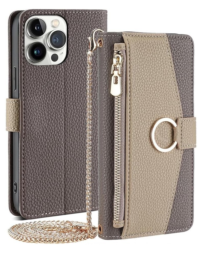 IPhone 11 Pro Max Wallet Case Crossbody IPhone Bag with Card Holder Wallet Zipper Leather Purse Cover (Pink,iPhone 11) Gray $...