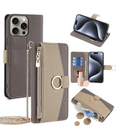 IPhone 11 Pro Max Wallet Case Crossbody IPhone Bag with Card Holder Wallet Zipper Leather Purse Cover (Pink,iPhone 11) Gray $...