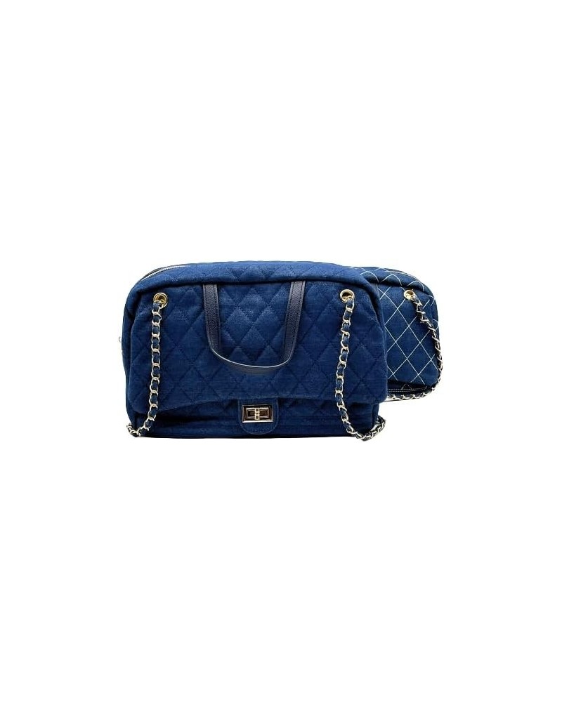 Deniem Blue Jean Quilted Pattern White Stititching Large Shoulder Handbag Purse for Women Small White Stitch $19.27 Shoulder ...