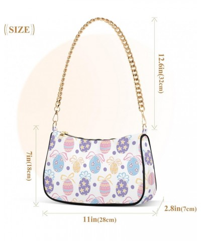 Shoulder Bag for Women, Easter Eggs with Tied Bows Tote Bag Small Purses Cute Mini Zipper Handbag with Chain Strap $15.00 Totes