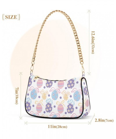 Shoulder Bag for Women, Easter Eggs with Tied Bows Tote Bag Small Purses Cute Mini Zipper Handbag with Chain Strap $15.00 Totes