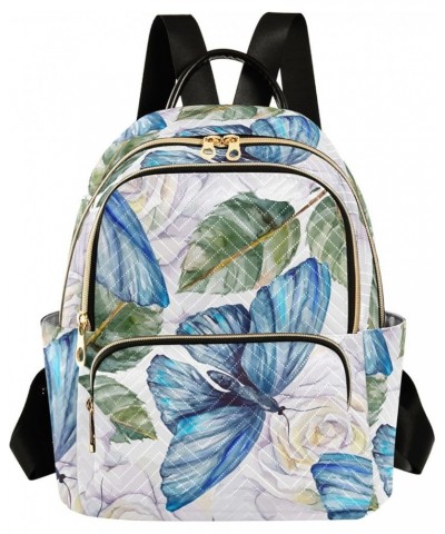 Travel Backpack Purse for Women Fashion Anti-theft Work Casual Blue Butterfly White Roses Daypack Shoulder Bag Medium Size Me...