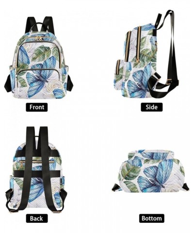 Travel Backpack Purse for Women Fashion Anti-theft Work Casual Blue Butterfly White Roses Daypack Shoulder Bag Medium Size Me...