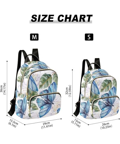 Travel Backpack Purse for Women Fashion Anti-theft Work Casual Blue Butterfly White Roses Daypack Shoulder Bag Medium Size Me...