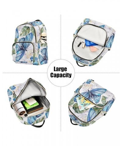 Travel Backpack Purse for Women Fashion Anti-theft Work Casual Blue Butterfly White Roses Daypack Shoulder Bag Medium Size Me...