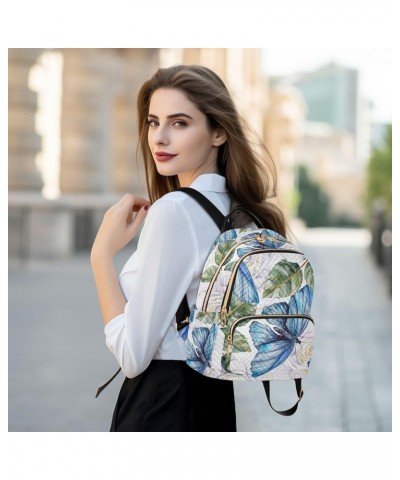 Travel Backpack Purse for Women Fashion Anti-theft Work Casual Blue Butterfly White Roses Daypack Shoulder Bag Medium Size Me...