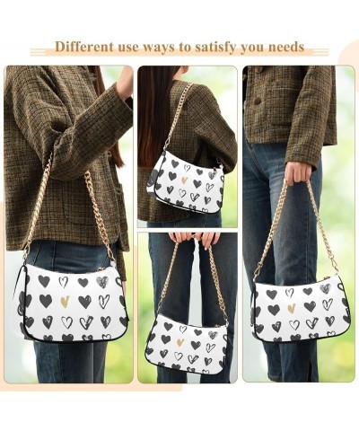 Shoulder Chain Bag for Women, Grey Leaves Texture Women Small Purses Shoulder Handbags for Ladies Black and Gold Hearts $17.3...