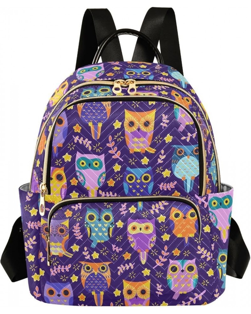 Mini Backpack for Women, Cute Owls Purple Travel Backpack Purse for Ladies, Small Bookbag Daypack Shoulder Bag M Multi571 Med...