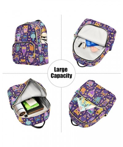 Mini Backpack for Women, Cute Owls Purple Travel Backpack Purse for Ladies, Small Bookbag Daypack Shoulder Bag M Multi571 Med...