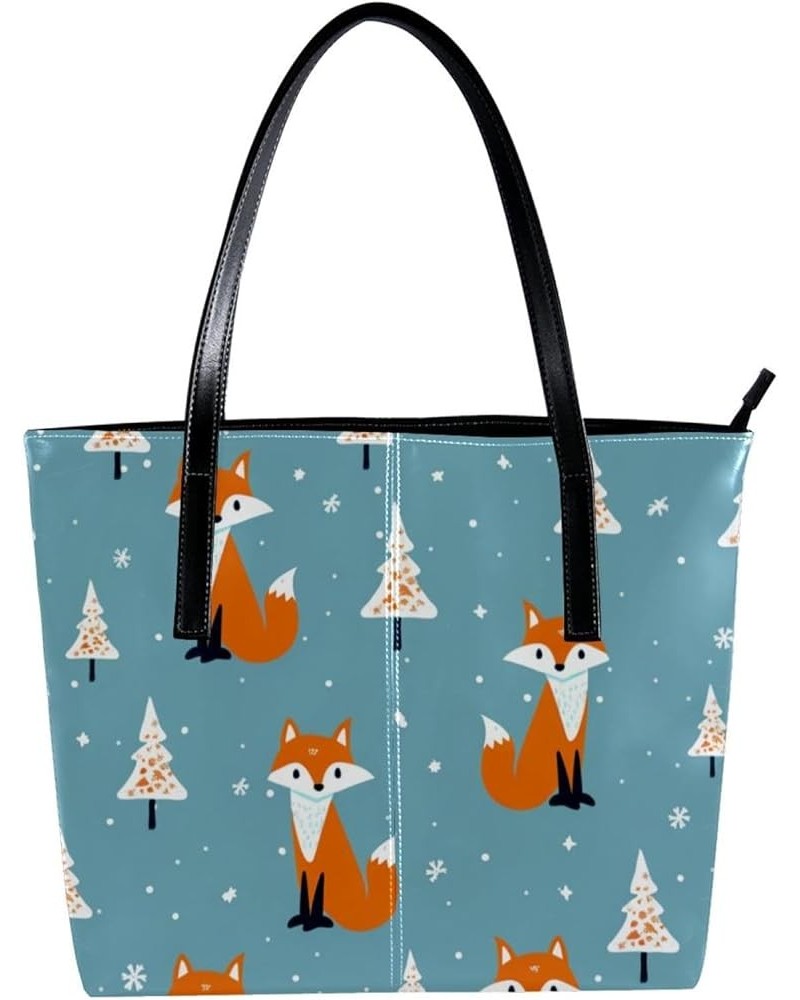 Tote Bags, Faux Leather Large Tote Bags for Women, Tote Bag with Zipper, Fox Tree Cartoon, Womens Tote Bags for Work Pattern ...