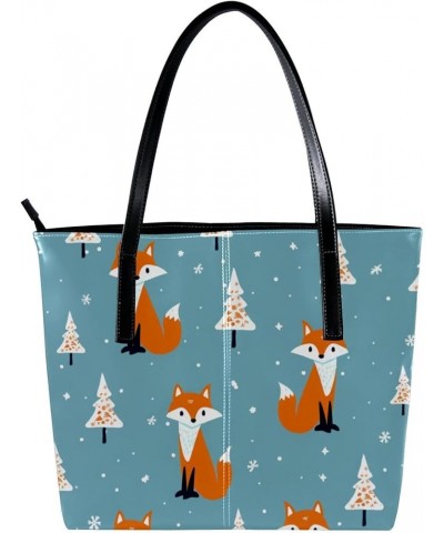 Tote Bags, Faux Leather Large Tote Bags for Women, Tote Bag with Zipper, Fox Tree Cartoon, Womens Tote Bags for Work Pattern ...