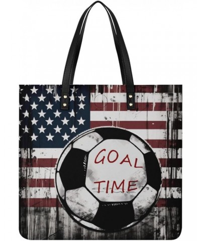 American Flag Soccer Games Handbag Large Capacity Top-Handle Bag Ladies Shoulder Totes $17.02 Totes